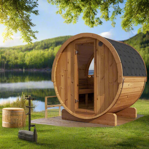 SaunaLife Model E7G 4 Person Barrel Sauna With Glass Front - Image 3